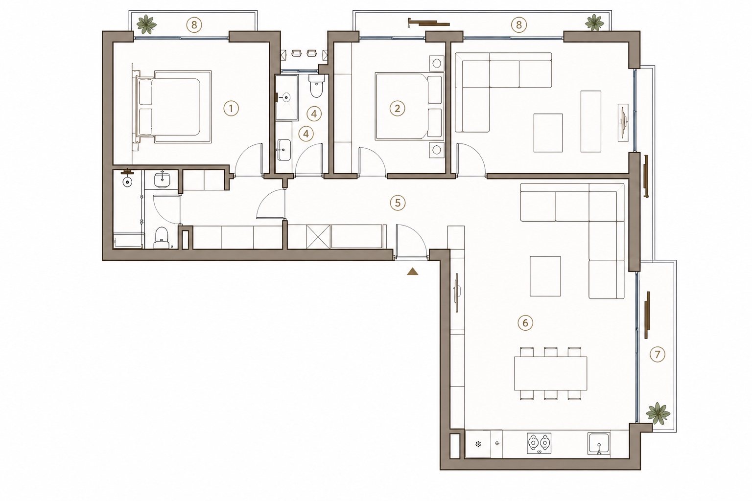 Architect's floor plan of the Mediterra penthouse, first floor